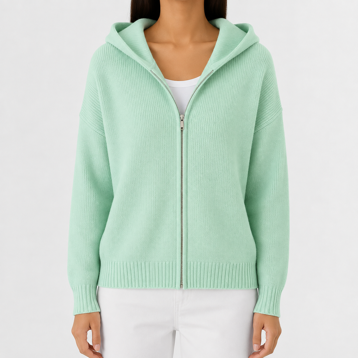 Women’s Knitted Hoodie – Full Zip Hooded Cardigan Jumper