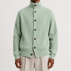 Men’s Roll Neck Cardigan – Knitted High Neck Button Front Jumper