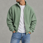Men’s Waffle Knit Jacket – Stand Collar Full Zip Textured Casual Jacket