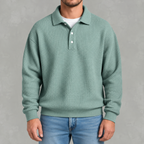 Men’s Long Sleeve Polo Shirt – Waffle Knit Retro Short Sleeve Textured Top