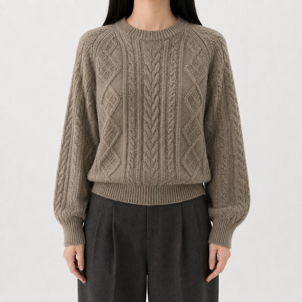 Women’s Cable Knit Jumper – French-Inspired Twist Knit Crew Neck Pullover