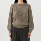 Women’s Cable Knit Jumper – French-Inspired Twist Knit Crew Neck Pullover
