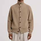 Men’s Roll Neck Cardigan – Knitted High Neck Button Front Jumper
