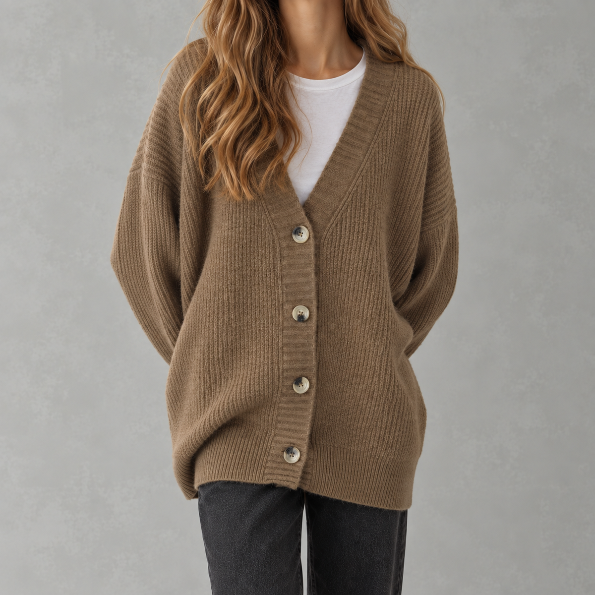 Women’s V Neck Cardigan – Solid Colour Vertical Stripe Knitted Jumper