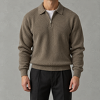 Men’s Knitted Polo Quarter Zip – Long Sleeve Zipped Polo Collar Autumn Jumper
