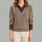 Women’s Shirt – Long Sleeve Knitted Jumper Polo Style Layering Top