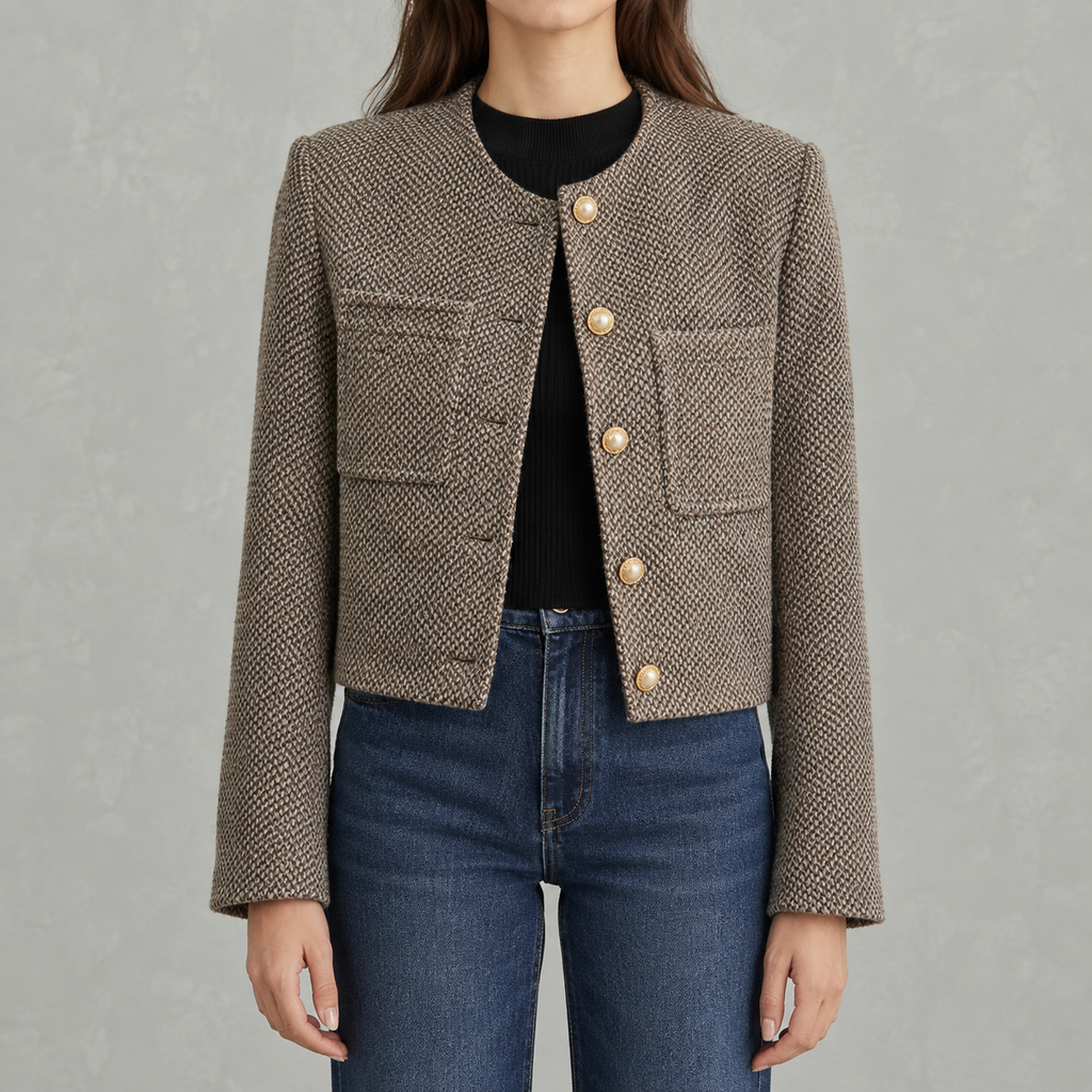 Women’s Chanel Style Jacket – French-Inspired Coffee Brown Short Jacket