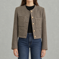Women’s Chanel Style Jacket – French-Inspired Coffee Brown Short Jacket
