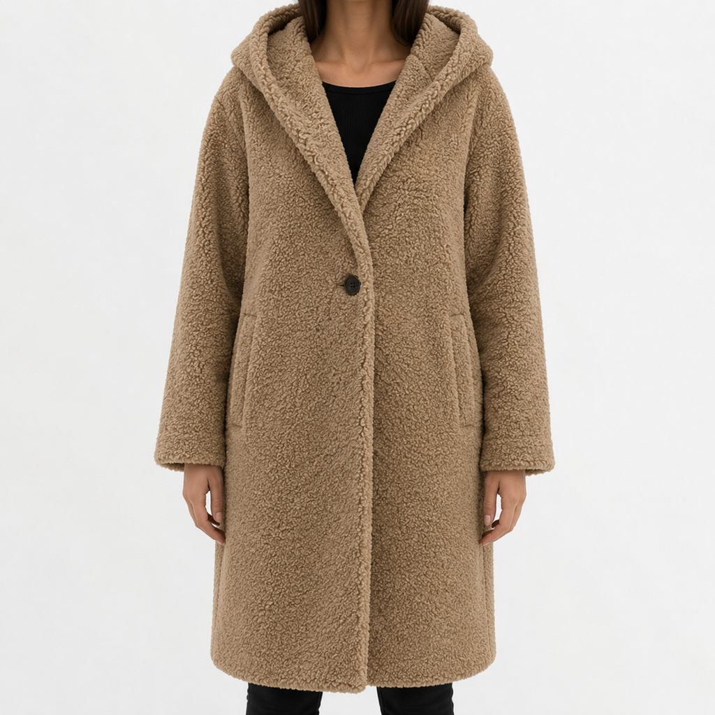 Women’s Teddy Coat – Longline Faux Fur Plush Winter Coat