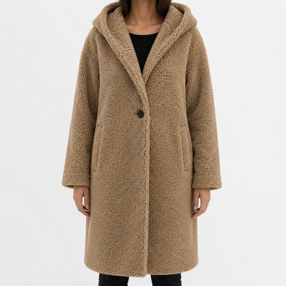 Women’s Teddy Coat – Longline Faux Fur Plush Winter Coat