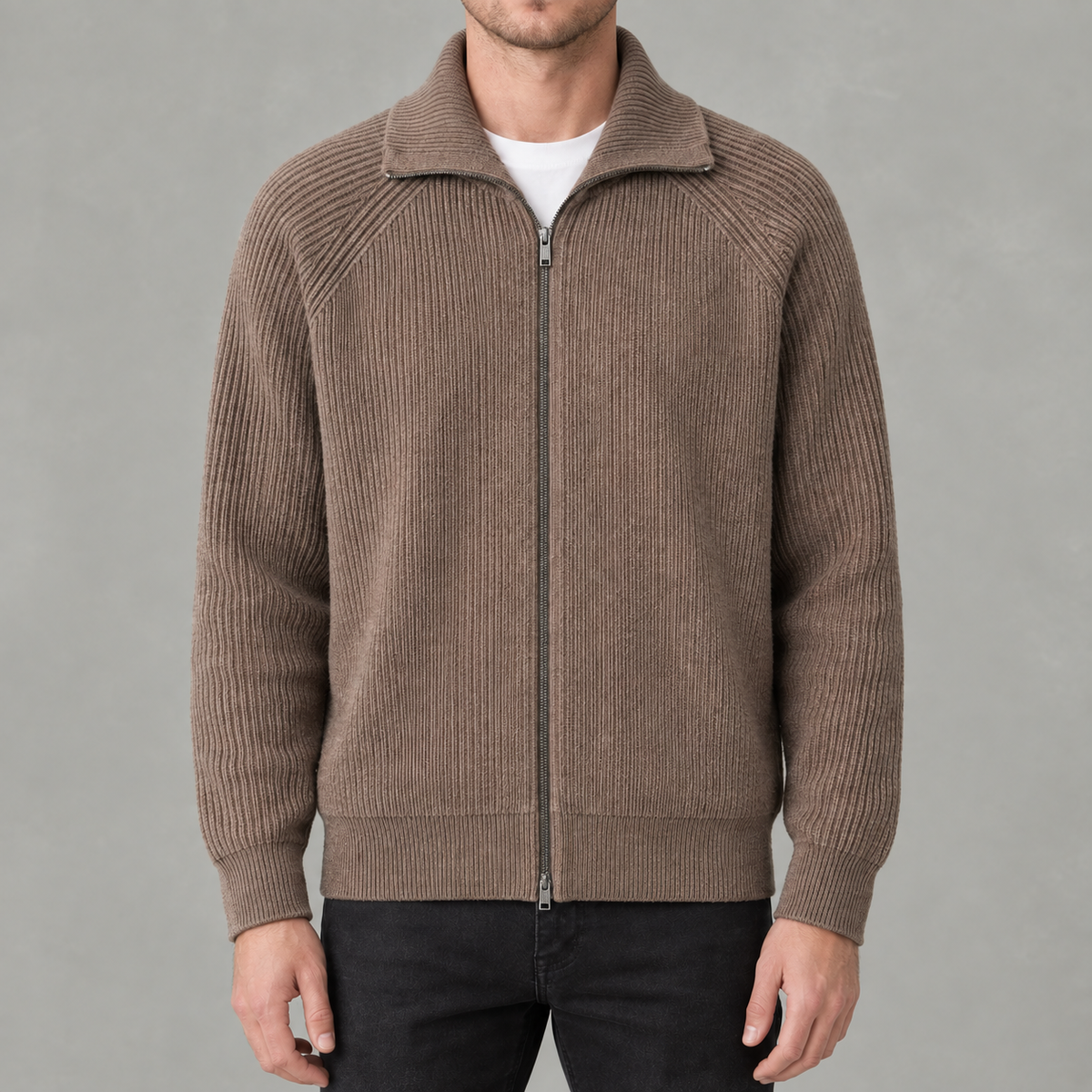 Men’s Turtleneck Cardigan – Full Zip Knitted Jumper with High Neck