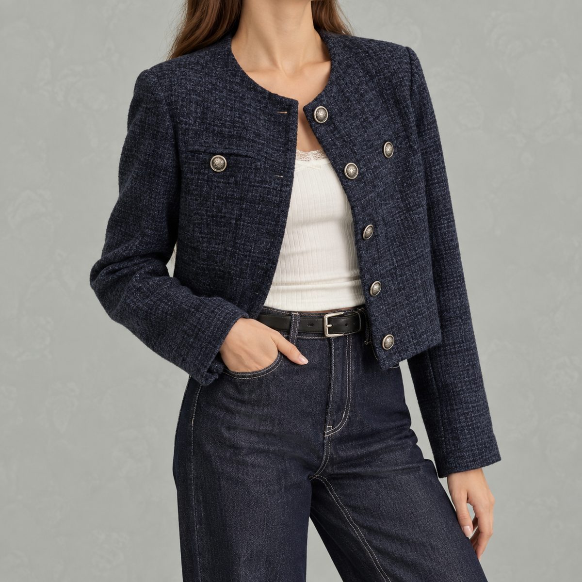 Women’s Chanel Style Jacket – French-Inspired Coffee Brown Short Jacket
