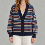 Women’s Striped Cardigan – Loose Fit V Neck Colour Block Knit Pullover