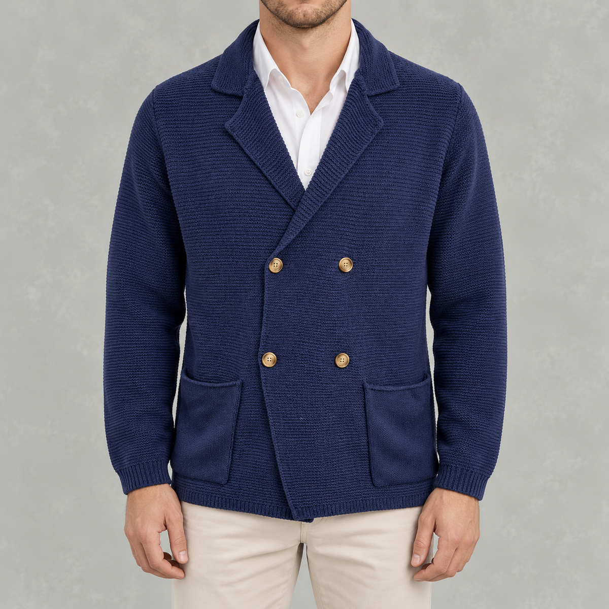 Men’s Cardigan – Slim Fit Double Breasted Lapel Knit Jumper