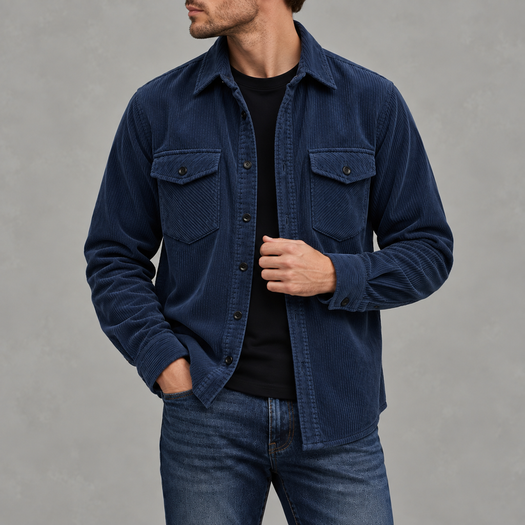 Men’s Corduroy Shirt Jacket – Plus Size Long Sleeve Lapel Shacket