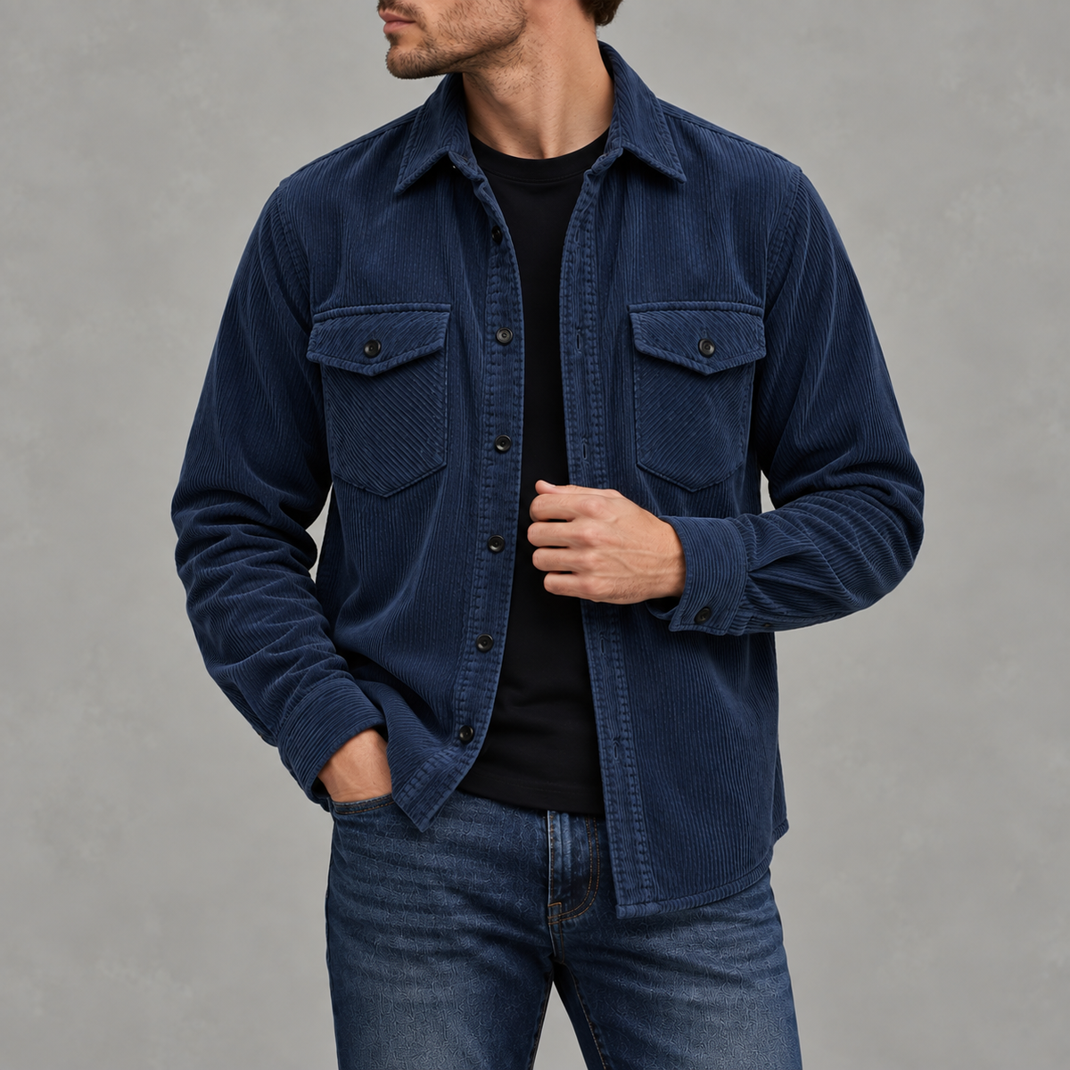 Men’s Corduroy Shirt Jacket – Plus Size Long Sleeve Lapel Shacket