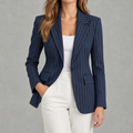 Women’s Blazer – Striped Waist-Cinching Petite Tailored Jacket