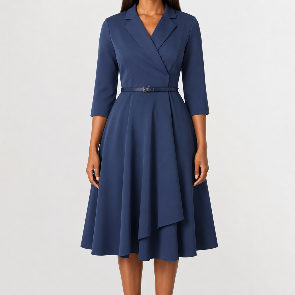 Women’s Autumn Dress – Long Sleeve Fitted Midi Dress with Elegant Silhouette