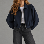Women’s Bomber Jacket – Baseball Collar Zip Up Jacket with Ribbed Hem