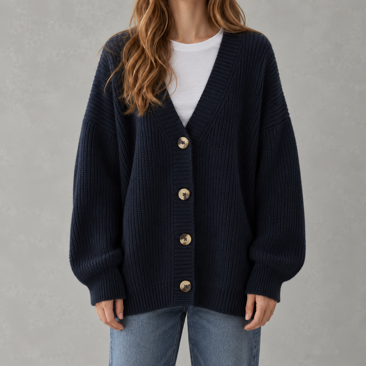 Women’s V Neck Cardigan – Solid Colour Vertical Stripe Knitted Jumper