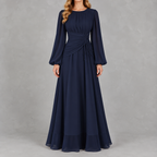 Women’s Waist-Cinching Dress – Long Sleeve Fitted Midi Dress