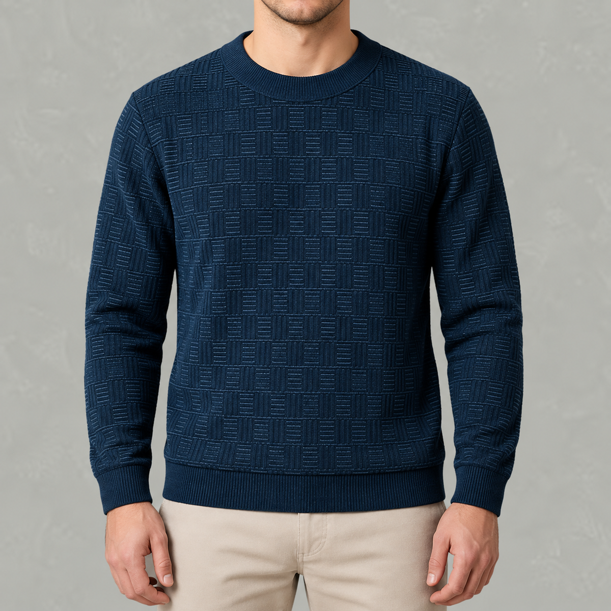 Men’s Jacquard Jumper – Fleece Lined Thick Knit Pullover