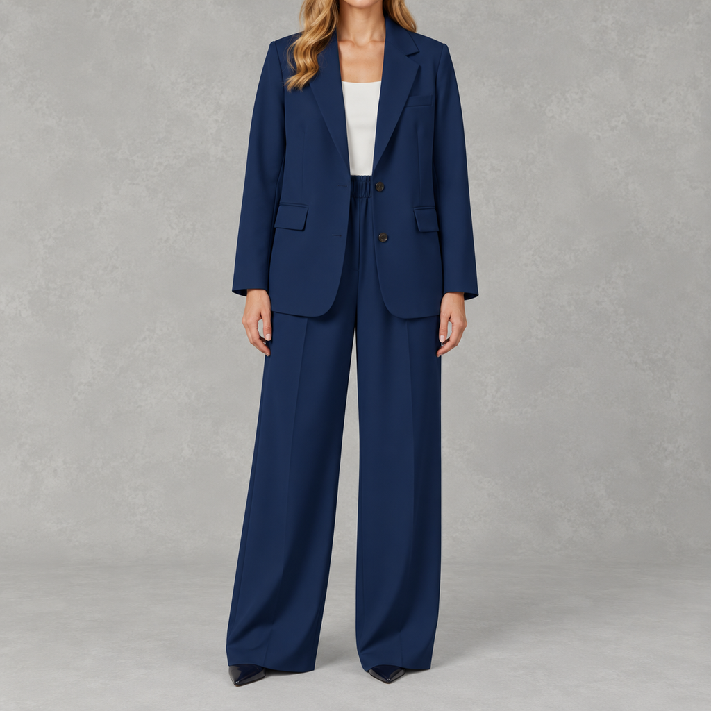 Women’s Wide Leg Suit – Casual Blazer and Trousers Two-Piece Set