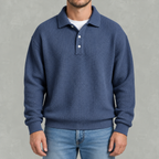 Men’s Long Sleeve Polo Shirt – Waffle Knit Retro Short Sleeve Textured Top