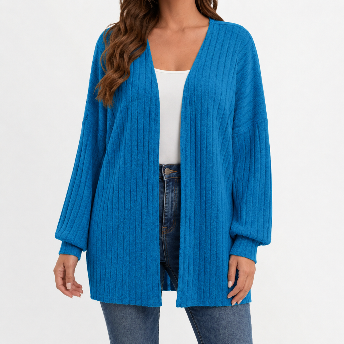 Women’s Cardigan – Long Sleeve Loose Fit Knitted Open Front Jumper