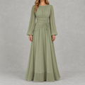 Women’s Waist-Cinching Dress – Long Sleeve Fitted Midi Dress