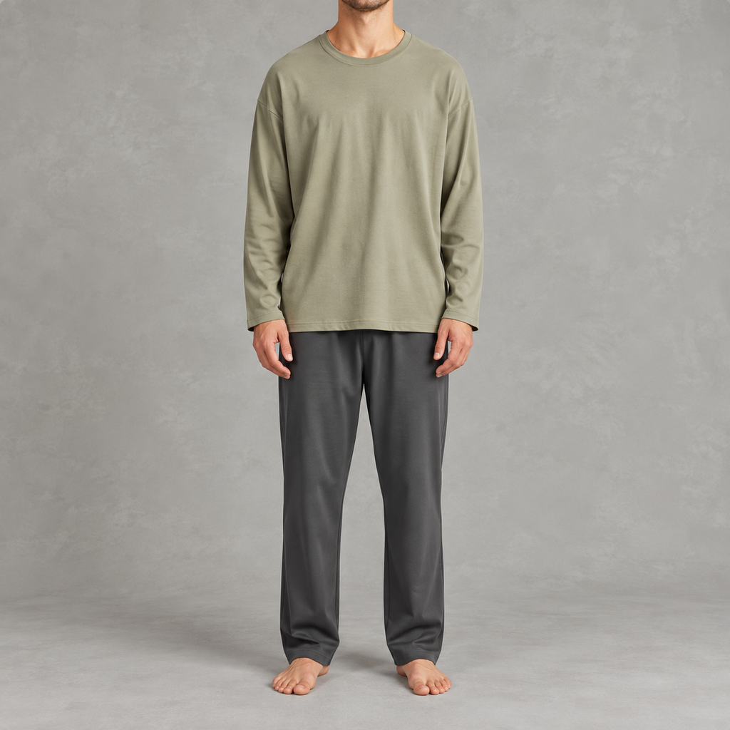 Men’s Cotton Pyjama Set – 100% Cotton Long Sleeve Top and Trousers