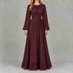 Women’s Waist-Cinching Dress – Long Sleeve Fitted Midi Dress