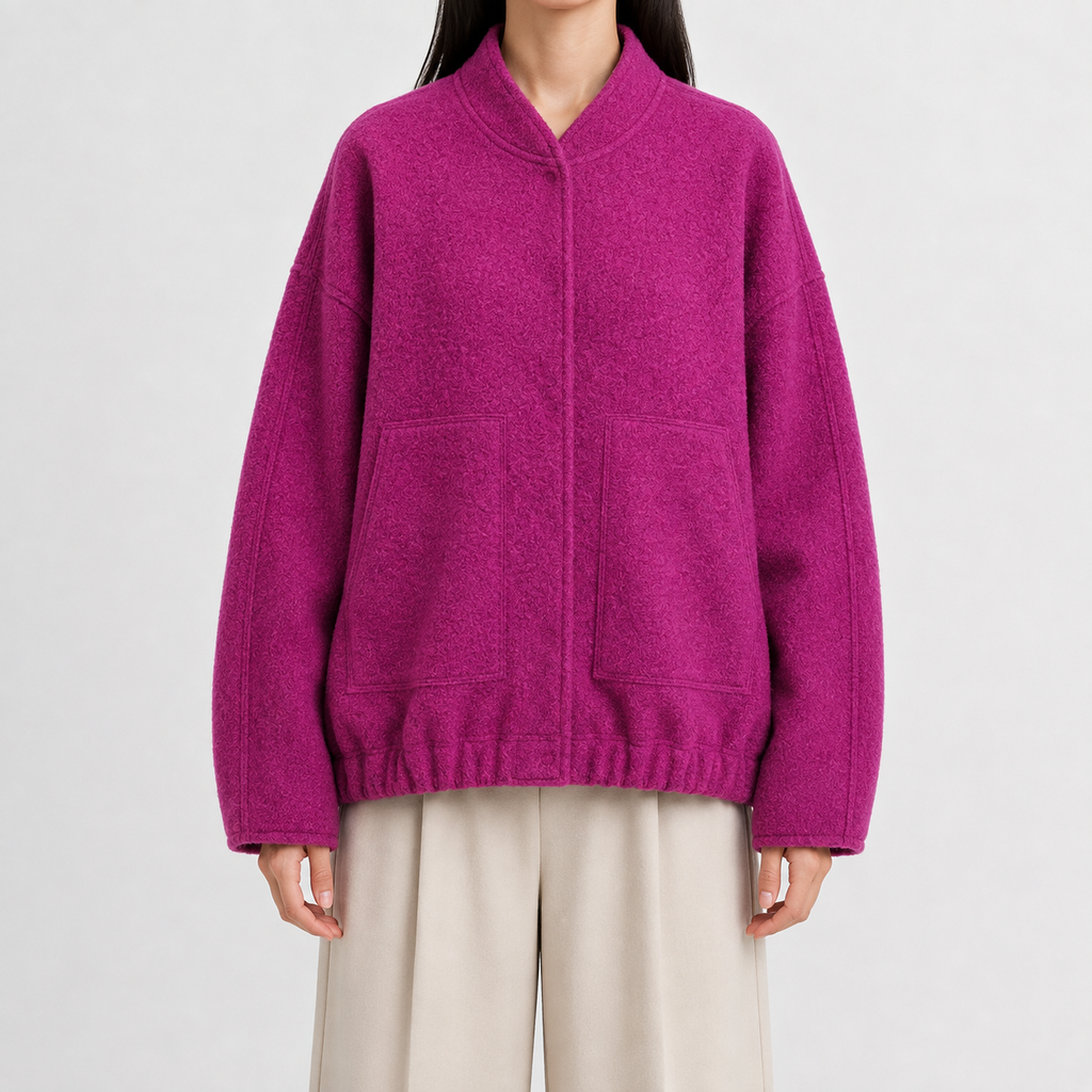 Women’s Bomber Jacket – Relaxed Fit Pocket Jacket with Long Sleeves