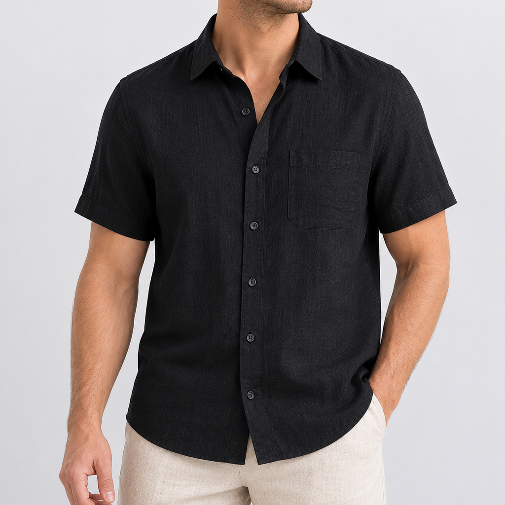 Men’s Linen Shirt – Short Sleeve Pure Linen Casual Summer Shirt