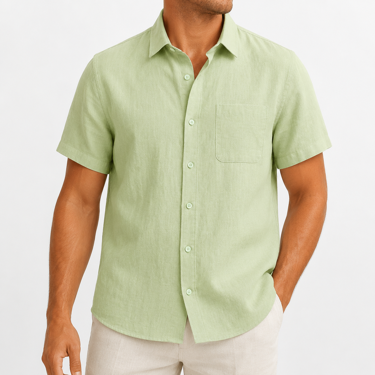 Men's Casual Short Sleeve Linen Shirt
