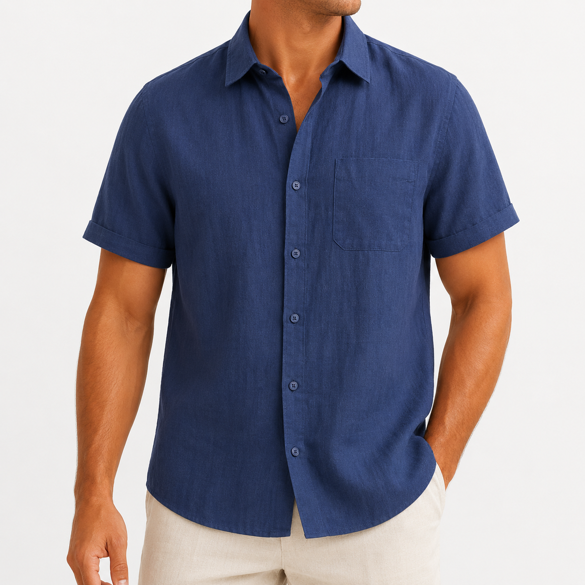 Men’s Linen Shirt – Short Sleeve Pure Linen Casual Summer Shirt
