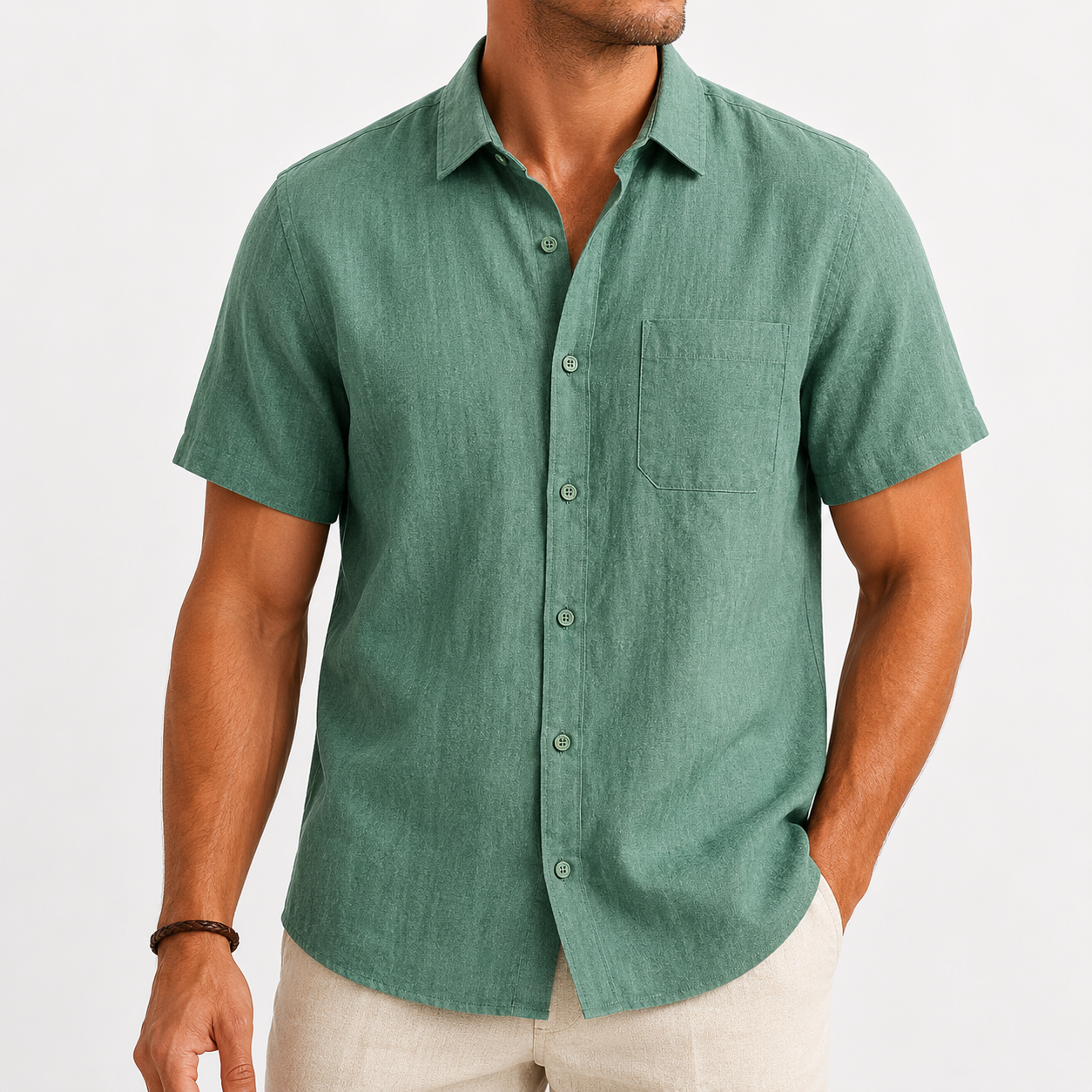 Men's Casual Short Sleeve Linen Shirt