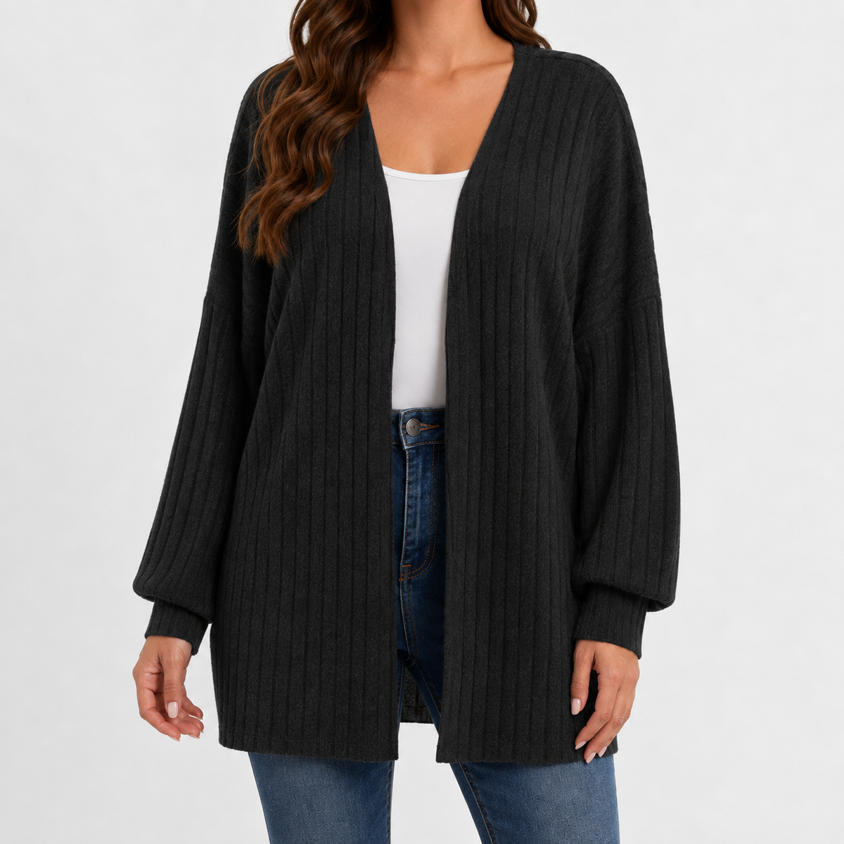 Women’s Cardigan – Long Sleeve Loose Fit Knitted Open Front Jumper