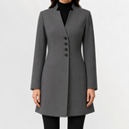 Women’s Trench Coat – Mid-Length Stand Collar Wool-Style Tailored Coat