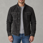 Men’s Suede Jacket – Faux Suede Velvet Casual Bomber Jacket
