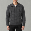 Men’s Cable Knit Jumper – Quarter Zip Loose Fit Ribbed Collared Jumper