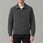 Men’s Cable Knit Jumper – Quarter Zip Loose Fit Ribbed Collared Jumper