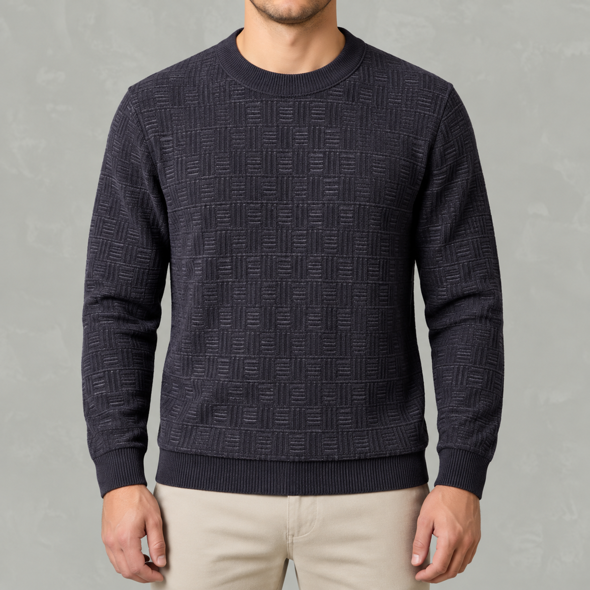 Men’s Jacquard Jumper – Fleece Lined Thick Knit Pullover