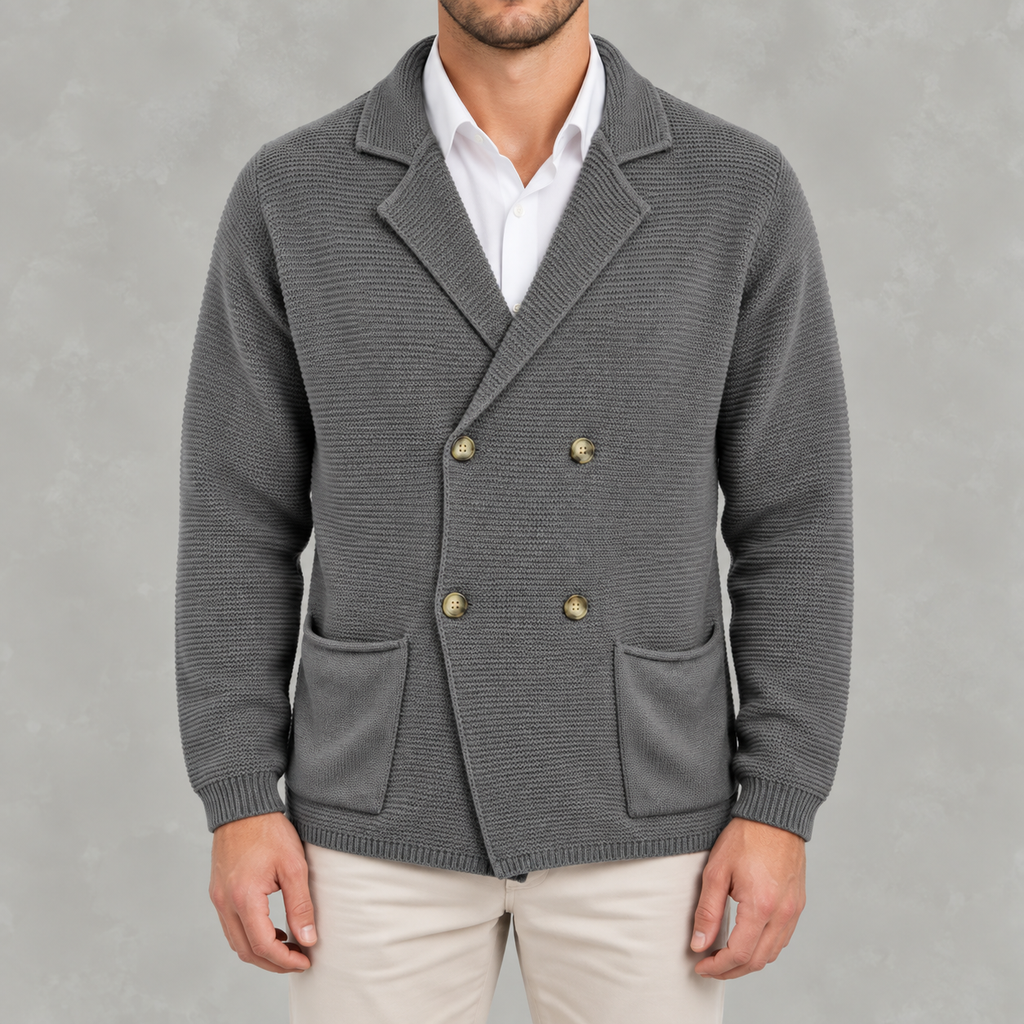 Men’s Cardigan – Slim Fit Double Breasted Lapel Knit Jumper