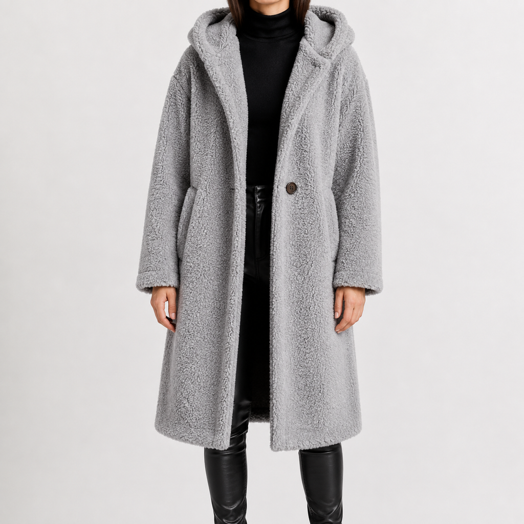 Women’s Teddy Coat – Longline Faux Fur Plush Winter Coat