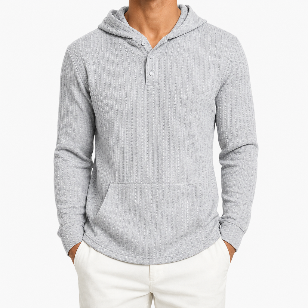 Men’s Textured Hoodie – Herringbone Jacquard Hooded Casual Jumper