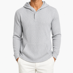 Men’s Textured Hoodie – Herringbone Jacquard Hooded Casual Jumper
