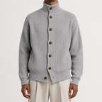 Men’s Roll Neck Cardigan – Knitted High Neck Button Front Jumper