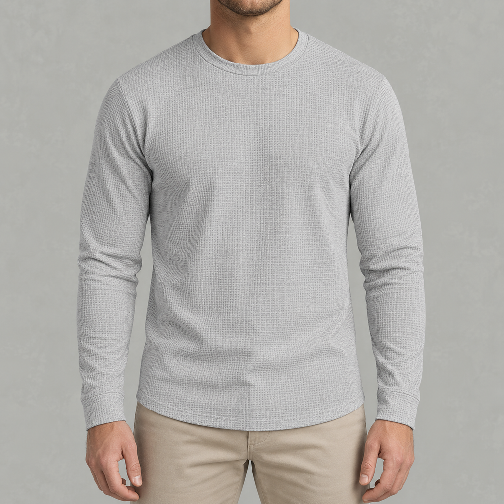 Men’s Waffle Knit Jumper – Round Neck Textured Long Sleeve Pullover