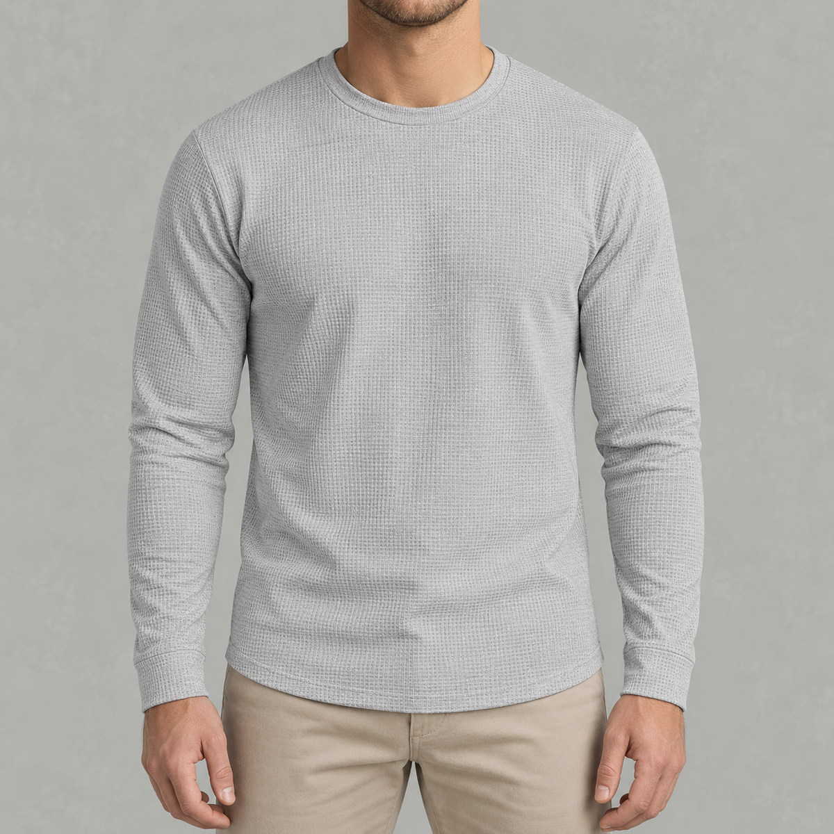 Men’s Waffle Knit Jumper – Round Neck Textured Long Sleeve Pullover